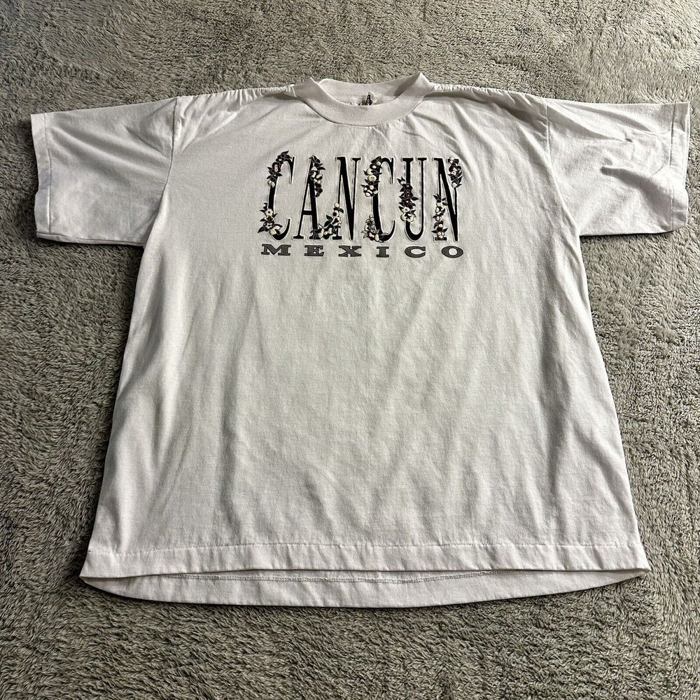 Vintage Destination‎ T Shirt Mens 2x Mexico White Spell Out Floral